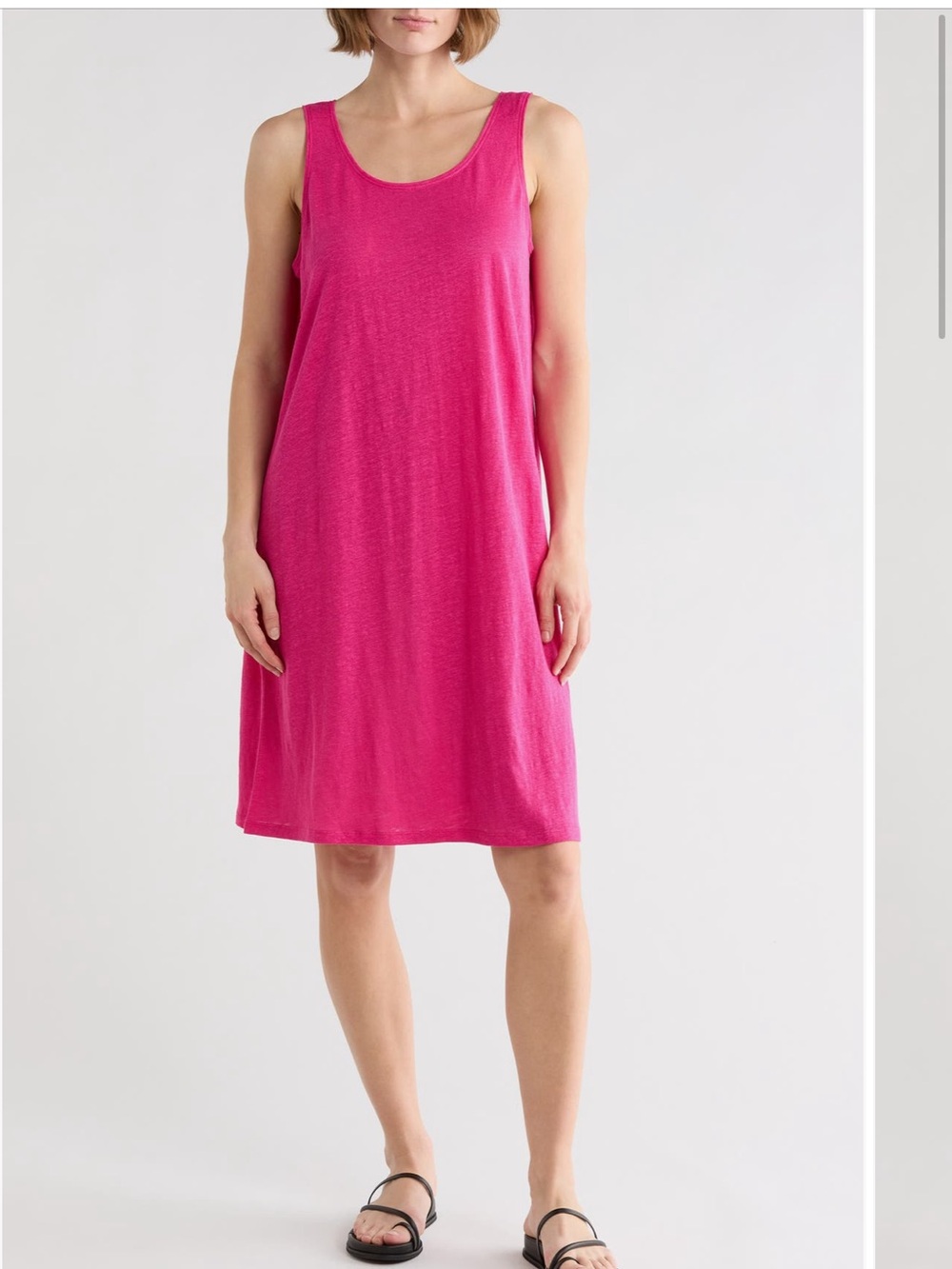 Eileen Fisher Scoop Neck Sleeveless Midi Dress Large Ink Linen Blend Minimalist